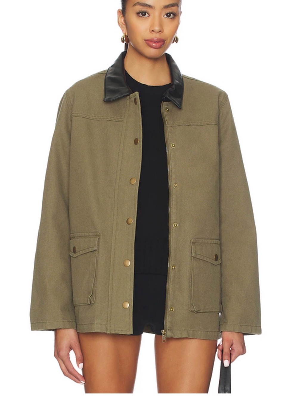 Olive Green Women's Field Jacket with Black Collar